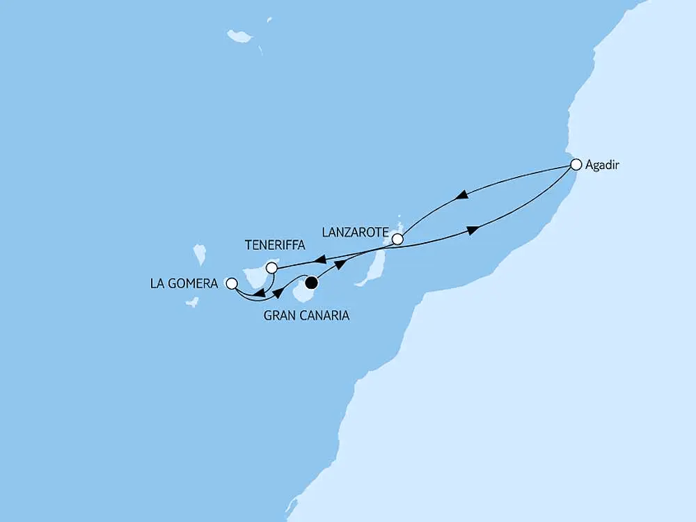 Mein Schiff 7  Kanaren mit Marokko - ab/bis Las Palmas - Routenbild